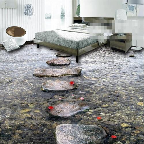 Custom floor painting 3D wallpaper personality modern art river cobblestone bathroom PVC self-adhesive floor stickers фотообои