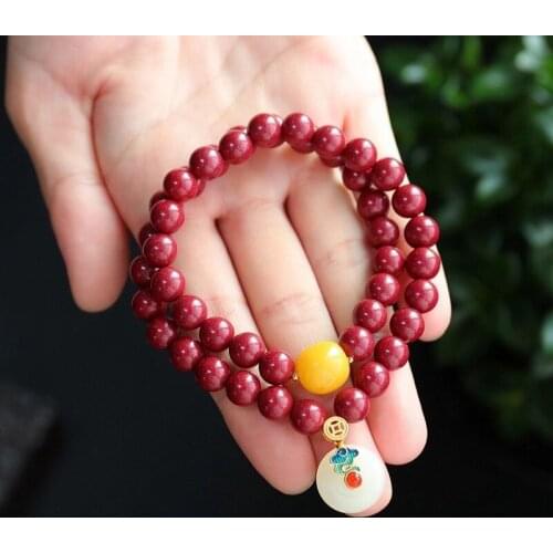 DIY white jade Ruyi Pendant Red Jade Jewelry Bracelet Round bead pendant Fashion jewelry