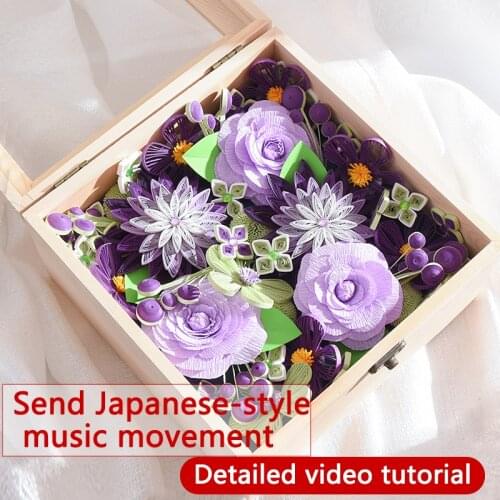 DIY japanese origami decoupage colorparty supplies paper flowers art handmade creativity quilling flowers Wood box materials Kit
