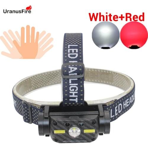 Powerfull LED Headlight Body Motion Sensor Head Lamp 8 modes Waterproof USB Rechargeable Camping Hunting Torch Red Light Lamp