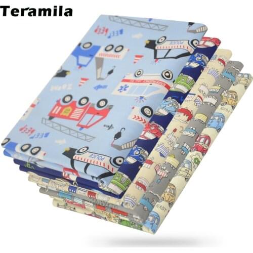 Teramila Cartoon Car Cotton 100% Cloth Clothes Apparel Fabric For Sewing Home Textile Needlework Quilt by the Per Meters Yards