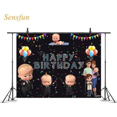 LEVOO Cartoon Background Little Boy Boss Birthday Balloons Photo Background Photography Backdrop Photo Studio Photophone Vinyl