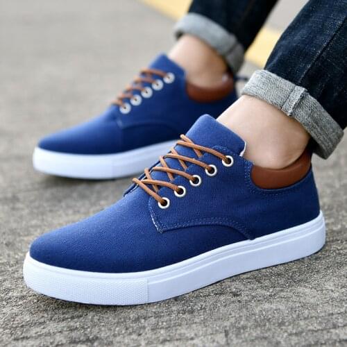 High Quality Canvas Casual Shoes Men Lace Up Comfortable Outdoor Walking Footwear Breathable Flats Shoes Loafers Male Blue PW169
