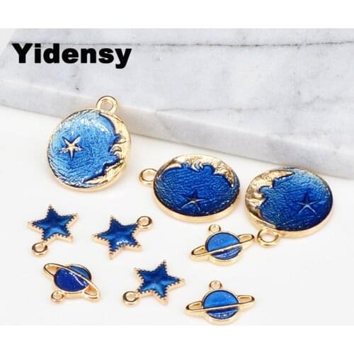 Yidensy 10pcs Blue Enamel Star Moon Planet Charms Pendants for DIY Necklace Bracelet Jewelry Making Findings Accessories