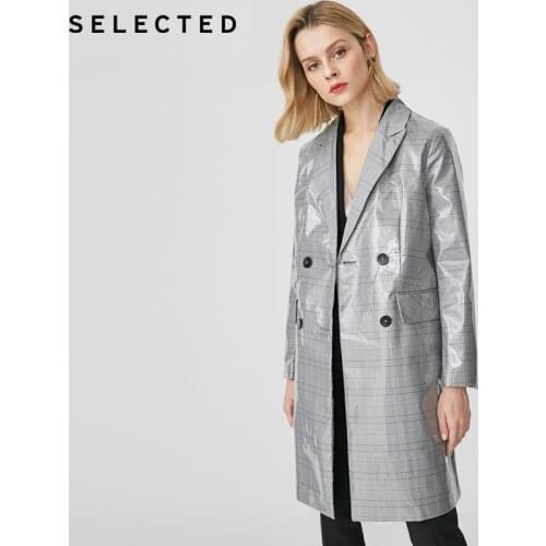 SELECTED Winter womens bright plaid business casual medium length coat Jacket |419121518