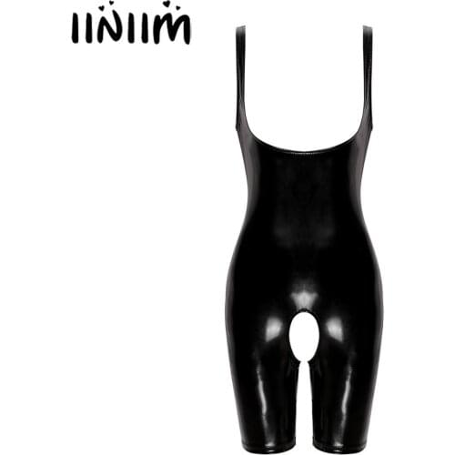 Womens Femme Exotic Sissy Catsuit Sexy Clubwear Wetlook Leather Open Crotchl Body Latex Evening Parties Bodysuit Bodystocking