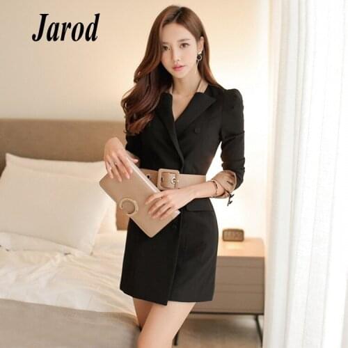 2018 Elegant Women Office Work Blazer Dress Fashion Notched Long Sleeve double-breasted Vintage Business Bodycon Party Dresses