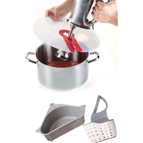 1 Pcs Beat Eggs Splash Cover & 1 Set Sink Strainers Basket, Triangular Drain Shelf with Suction Cup Gray