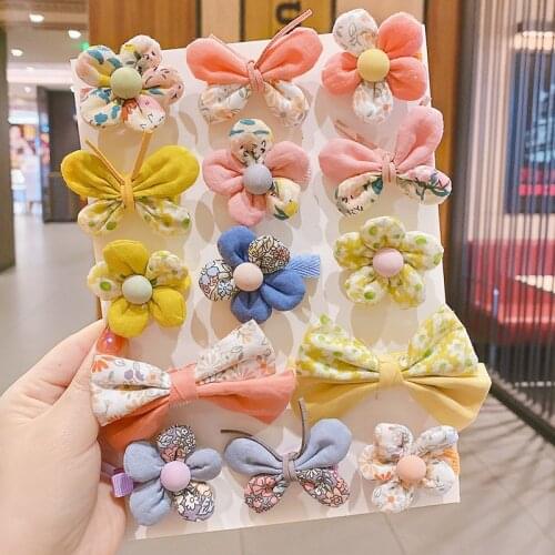 2Pcs/Lot Korean Kawaii Baby Butterfly Floral Hairpins Cute Little Girl Bowtie Flower Cotton Bows Hair Clip Kids Hair Accessories