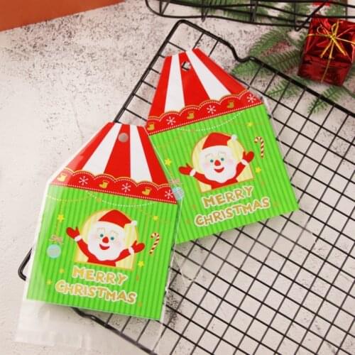 2017 New 500pcs Christmas Green bottom Santa Claus House shape cookie bag hanging