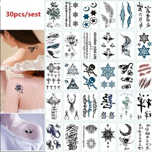 30pcs Tatuajes Temporales Sexy Skull Words Temporary Tattoo Sticker Men Women Body Arm Leg Fake Tatoo Wateproof Tatuagem Falsa