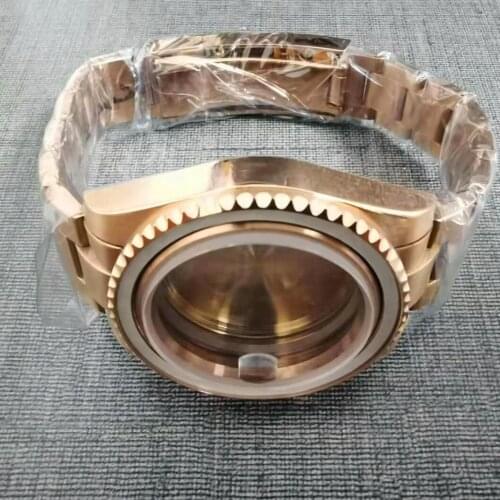 40mm rose gold pvd stainless steel sapphire glass watch case steel watch band set fitsNH35 NH36 automatic movement