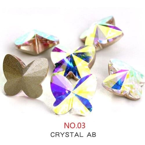 45Pcs 9x10mm Butterfly Rhinestones Nails Decoration Crystal Stones Glue On Nails Glass Strass Rhinestone AB Color DIY Stones