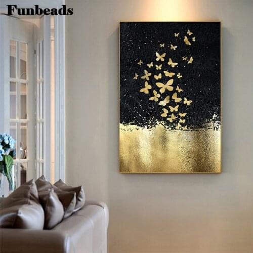 5D DIY Diamond Painting Golden butterfly Diamond Mosaic Cross stitch Squareround diamond Home room decoration pictures FF355