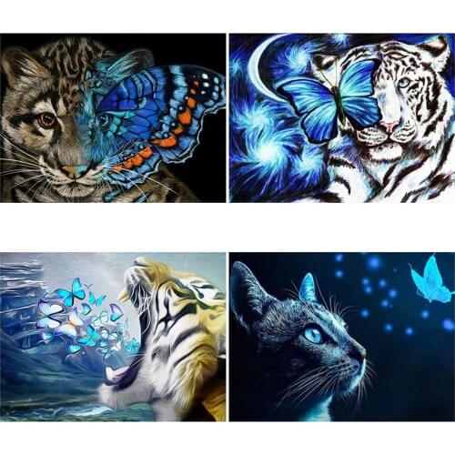 Diy 5d Full Diamond Embroidery Animal Square Round Diamond Painting Butterfly Tiger Mosaic Furniture Decoration Hobby Gift