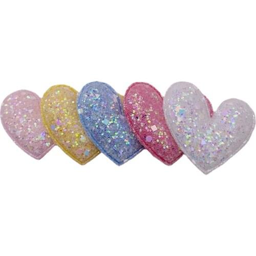 30Pcs 5*4.5CM Glitter Heart Applique For DIY Clothes Shoes Hat Headwear Clips Crafts Decor Patches