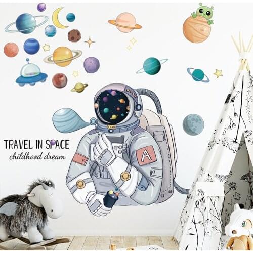 Astronaut Space Roaming Wall Sticker for Kids Rooms Living Room Wallpaper Mural Childhood Dream Stickers Bedroom Decorations