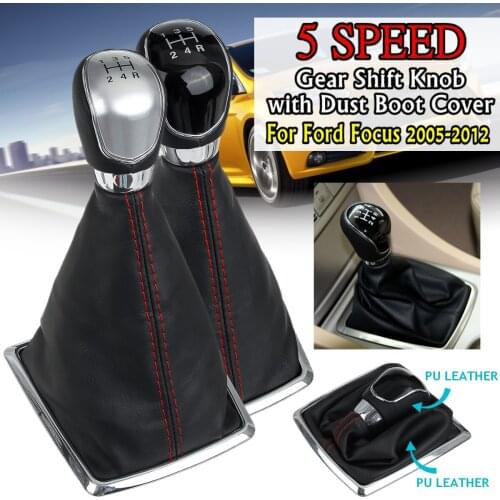 Car Leather 5 / 6 Speed MT Gear Shift Knob with Dust Cover For Ford for Focus Focus 2 Mk2 2005 2006 2007 2008 2009 2010 2011