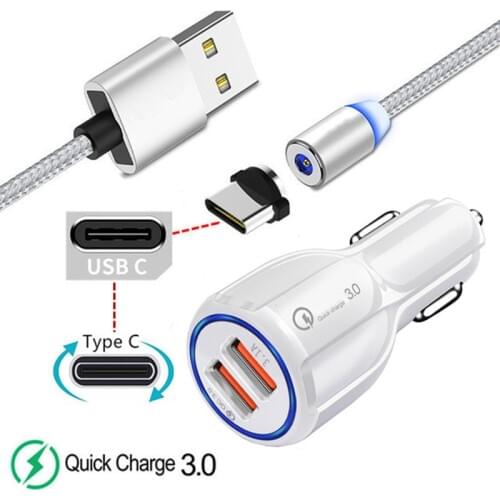 Magnetic Type C Cable For Samsung S10 A50 Huawei P30 Honor 20 9 9X ZTE Axon 7 Nubia Z17 Mini QC 3.0 Quick Charge USB Car Charger