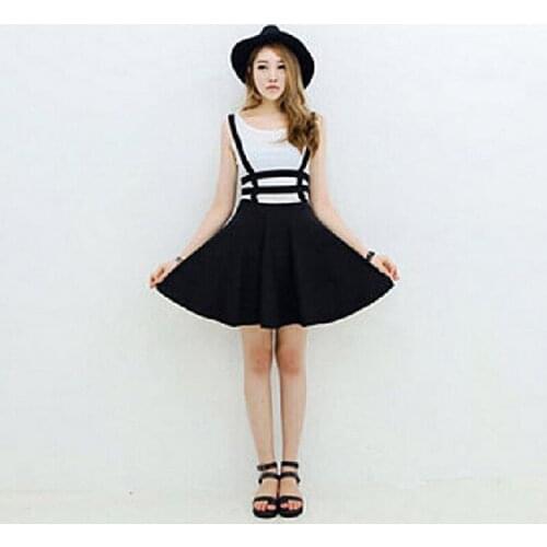 Women Cute Mini Skirts Girl Playsuit Skater Suspender Skirts Bandage Short Strap A-Line Skirts