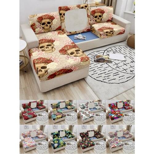 Elastic Sofa Seat Covers Skeleton Pattern Stretch Corner Sofa Seat Cushion Cover Spandex Sofa Silpvover 1-4 Seater Funda de Sofa