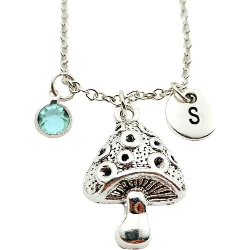 Mushroom Creative Initial Letter Monogram Birthstone Necklace Fashion Jewelry Women Christmas Gifts Accessories Pendants