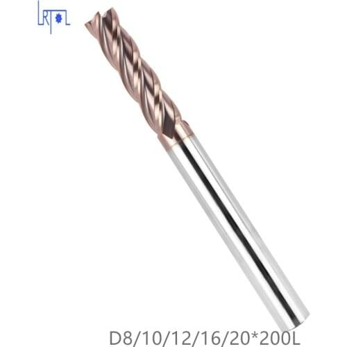 HRC50 D8 10 12 16 20*200mm 4 Flutes Tungsten Carbide Straight Shank Square End Mill CNC Tool cutter of machine