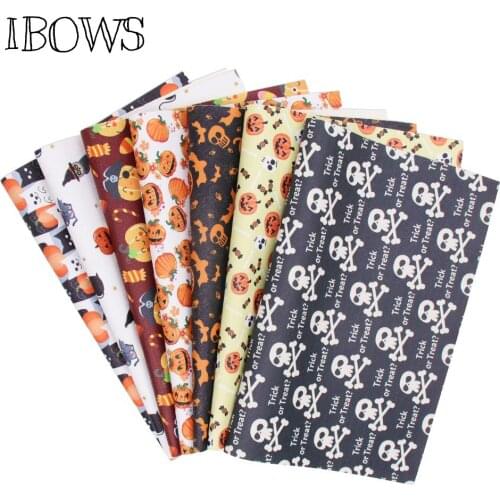 IBOWS 22*30cm Snythetic Leather Fabric Sheet Haloween Pumpkin Faux Leather Vinyl Fabric for DIY Hairbow Bags Crafts Bow Material