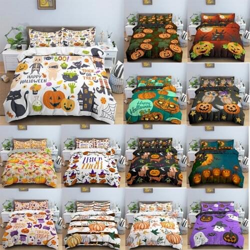 Halloween Ghost Bedding Set Pumpkin Pattern Duvet Cover Set with Pillowcase Queen/King Size Quilt Cover for Kids Party Gift