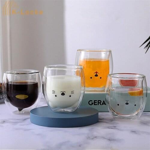 Creative Cartoon Animal Double Layer Insulated Glass Cup Coffee Cup High Borosilicate Heat Resistant Glass Mug Drinkware