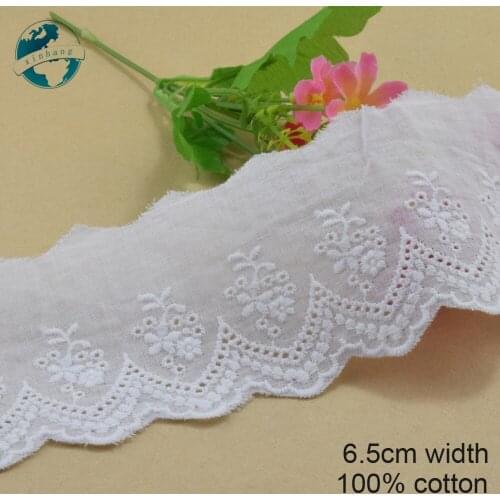 3yards 6.5cm wide white cotton embroidery lace ribbon trim DIY wedding lace garment Accessories african dolls lace applique#3245