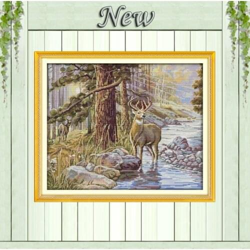 Stag winter snow animal diy Decor paintings counted printed on canvas DMC 11CT 14CT Cross Stitch kits needlework Sets embroidery