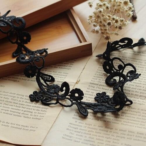 2y/lot Venise Lace Trim, Black Rose Lace, Rose Appliques, Alter Couture Supplies Vintage Style