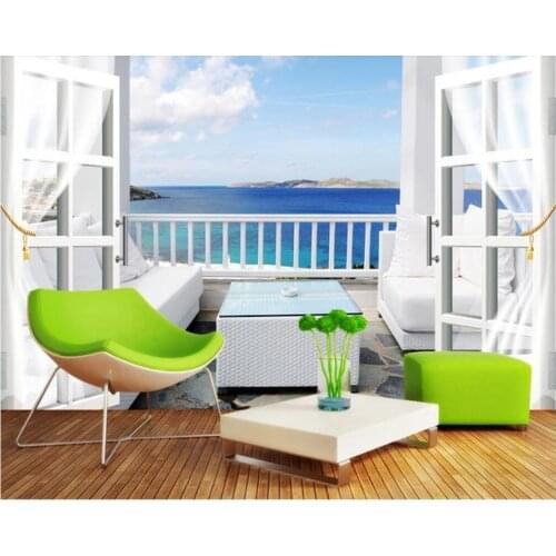 Custom mural on the wall paper 3d Sea view balcony blue sky and white clouds home decor photo wallpaper in the living room
