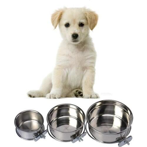 New Pet Dog Cat Bowl Removable Cage Pets Feeder Feeding Water Dispenser Hanging Stainless Steel Pracyical Supply