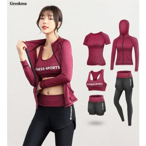 2020 New women yoga sets high waist pants+shorts+t shirt+bra+coats fitness gym 5 piece set workout sportswear suits