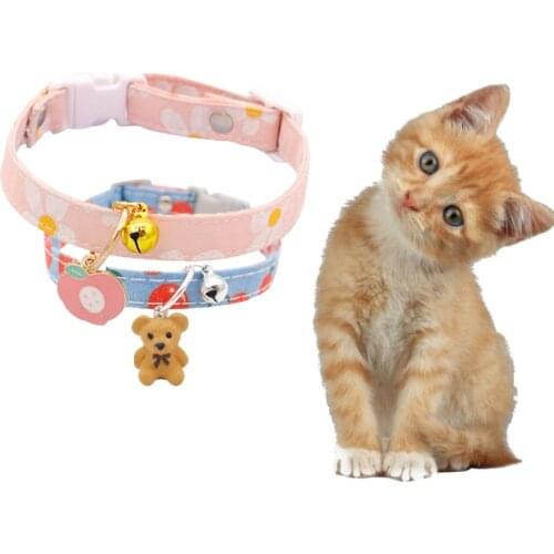 Pet Collar with Accessories Cat Stereo Bear Bell Cherry Print Cat Adjustable Necklace Small and Medium Dog Collar Pet Products