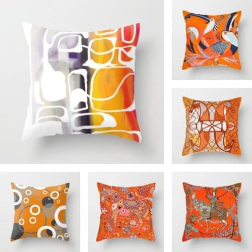 Orange Geometric Plush Pillowcase 20x20in 24x24in Animal Horse Sofa Living Room Throw Pillowcase 50x50cm 60x60cm Home Decoration