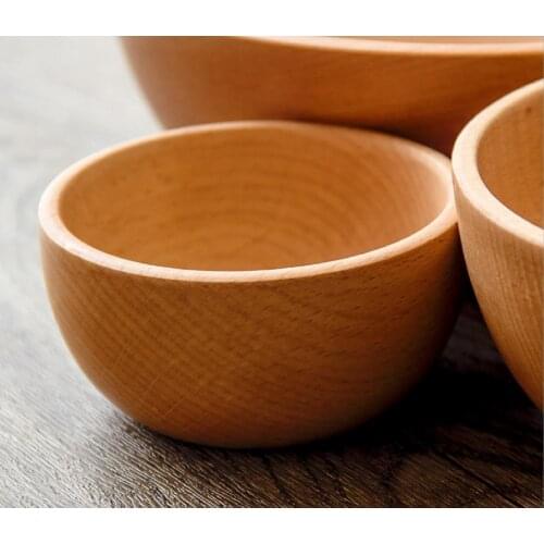 Japanese Style Tableware Original Wooden Bowl For Soup Salad Rice Noodles Food Container Eating Bowls for Children Kids
