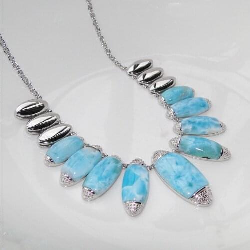High Quality 925 Sterling Silver Natural Larimar Womens Necklace Engagement Wedding Jewelry For Gift