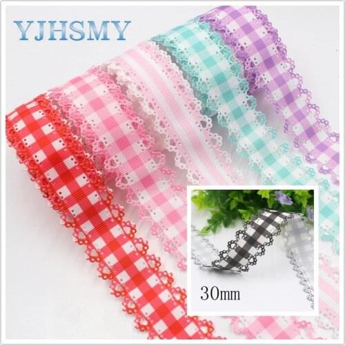YJHSMY I-19625-1456,10yards,hot sale 30mm hollow Flowers geometric Grosgrain Ribbons,bow cap accessories and Party decorations