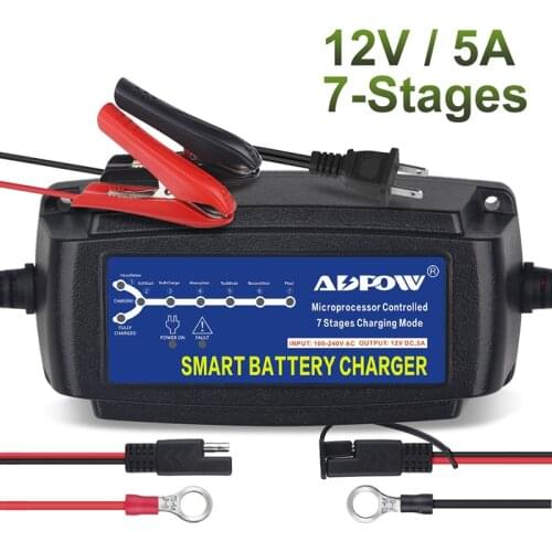 7 Stages Car Battery 12v Charger 5A Desulfator Maintainer For Lead Acid AGM GEL WET MF EFB Batteries Charging 15Ah To 120Ah