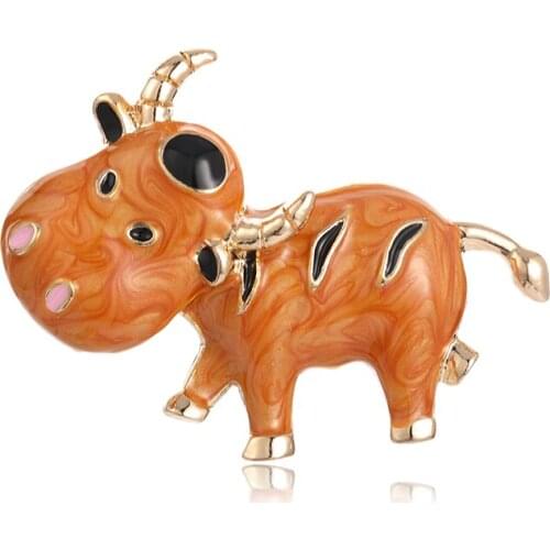 Blucome Latest Lovely Milk Cow Shape Brooch Zircon Animal Jewelry for Women Children Coat Collar Bag Scarf Pins