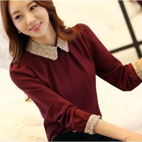 Yauamdb Women Shirt Spring Autumn Size S-2XL Female Chiffon Long Sleeve Blouses Ladies Solid Peter Pan Collar Blusas Y35