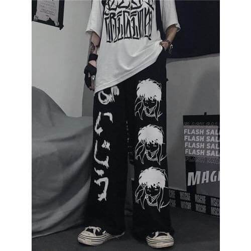 HOUZHOU Japanese Harajuku Anime Wide Pants Women Hippie Streetwear Black Sweatpants Korean Style Pants Large Size Women Trousers