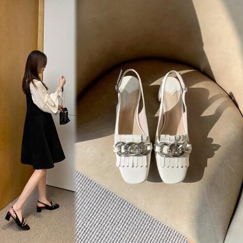 2021 New Women Slingbacks Shoes High Heels Natural Genuine Leather Thick High Heel Shoes Cow Leather Mixed Colors Pumps Ladies