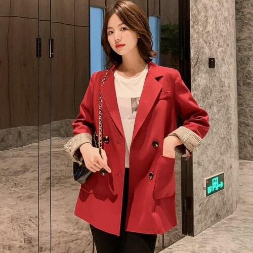 Autumn Retro Double Breaste Outerwear Woman 2020 Spring Loose Jacket Women Office Wear Women Oversized Long Red Blazer Femme