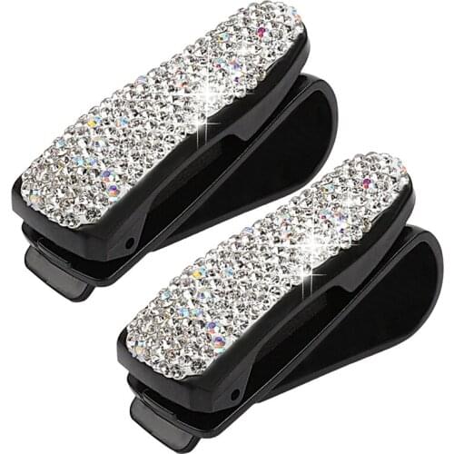 2PCS Car Glasses Clip Eyeglasses Holder Rhinestone Diamond Decoration Car Interior Sun Visor Bracket Car Ornament