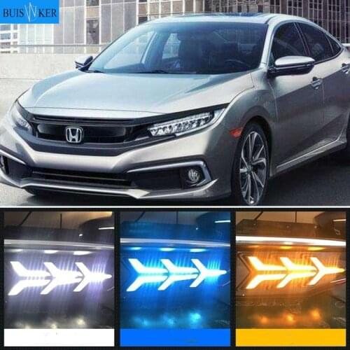 2pcs For Honda Civic 2019 2020 LED Daytime Running Lights with Streamer Turn Signal Lamp for New Civic modification car styling