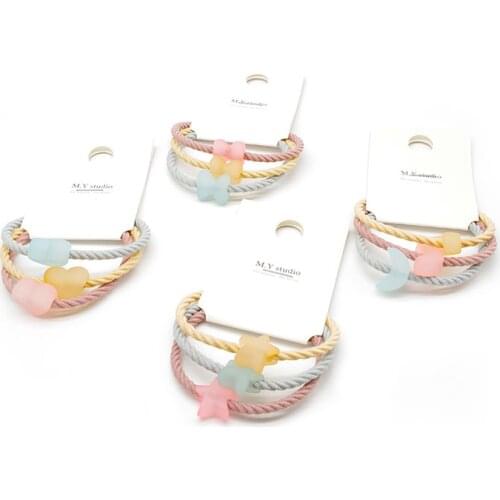 3pcs in Handmade Jelly color cute girls star moon bow super elastic thread bands metal free ponytail firm holders no tangles